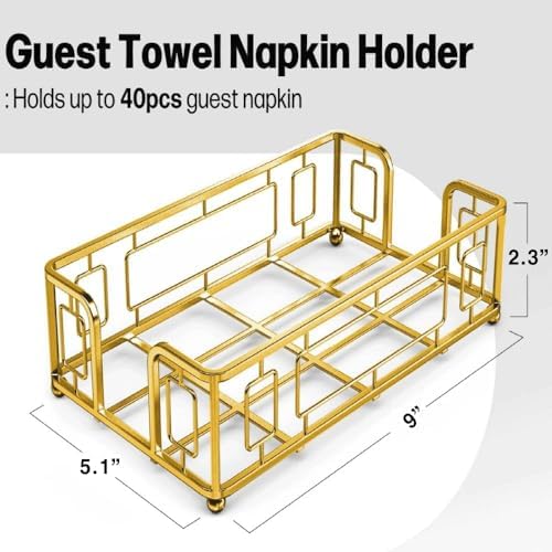 Guest Hand Towel Holder Tray for Bathroom Countertop, Gold Metal
