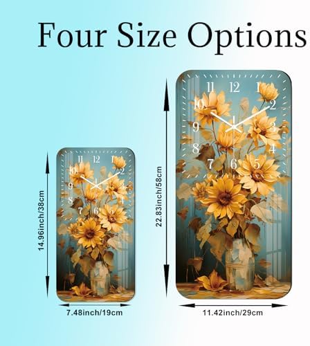 Large Wall Clock for Living Room - Sunflower Wall Clocks Battery Operated 24 Inch - Farmhouse Rustic Wall Clock Non Ticking for Bedroom Bathroom Kitchen Decor