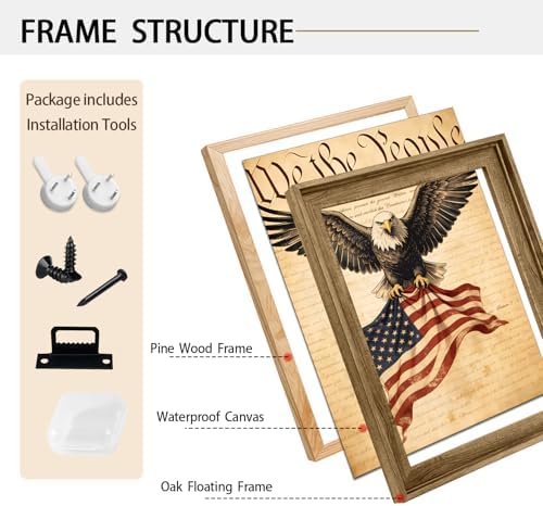 American Flag Framed Canvas Wall Art, 4th of July Patriotic Canvas Prints | USA Flag with Bald Eagle Poster Print, Vintage Independence Day Wall Decor for Bedroom Living Room 12×16in