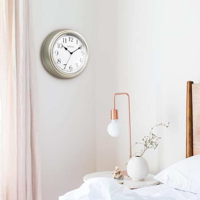 Presentime Chic Home Collection 10" Molly Clock | Silent No Ticking, Silver Color. Modern Decorative Wall Clock for Kitchen, Kid's Room, Bathroom, Bedroom, and Office