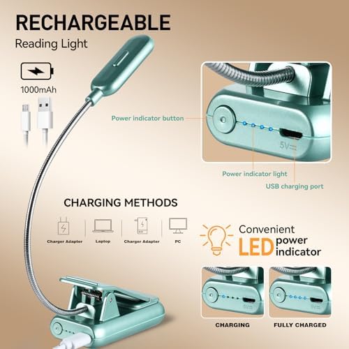 VAVOFO Rechargeable Reading Light, Clip on Book Light for Reading in Bed