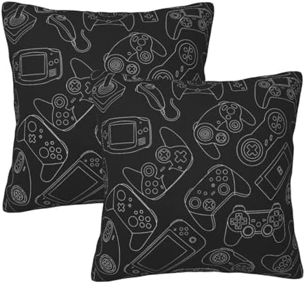 Perinsto Video Game Controller Background Throw Pillow Covers Set of 2 Gaming Gadgets Decorative Pillowcases Soft Cushion Covers for Sofa Couch Bed Home Decor, 16"X16"