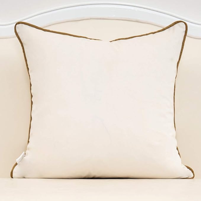 Alerfa Gold Leather Striped White Throw Pillow Cover 20x20 Inch, Geometric Luxury Decorative Embroidered Velvet Pillow Cover for Couch Living Room Bedroom
