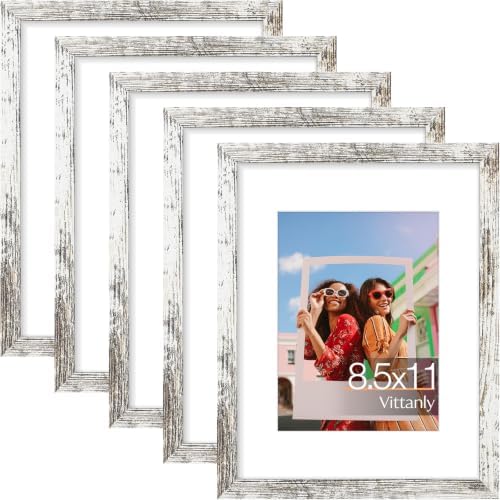 Vittanly 8.5x11 Picture Frames Set of 5, Diploma Frame, Distressed White