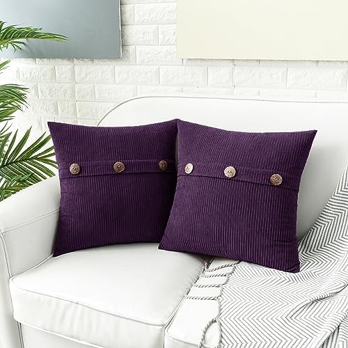 HWY 50 Purple Chenille Throw Pillow Covers 20x20 Inch Buttons Pack of 2