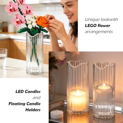 9 inch Tall Ribbed Clear Glass Vase,Vases for Flowers | glass vases for flowers,Glass Cylinder Vases for Wedding Reception,Home Decor,Centerpieces,Housewarming Gift