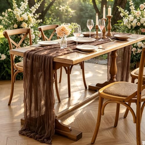 3Pcs Nude Cheesecloth Table Runner, 10FT Rustic Nude Gauze Table Runner 35*120inch for Wedding Bridal Shower Baby Shower Table Centerpiece Decorations