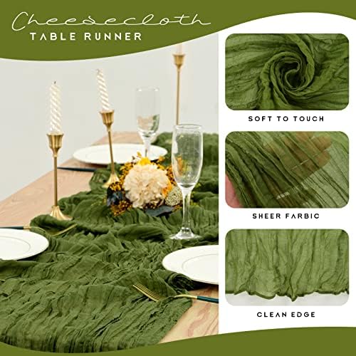 YMHPRIDE 12 Pack Cheesecloth Table Runner 35x120in Olive Green Table Runner