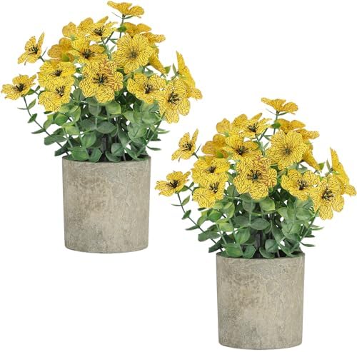 2 Pack Small Fake Plants Potted Artificial Plants Artificial Flowers Potted
