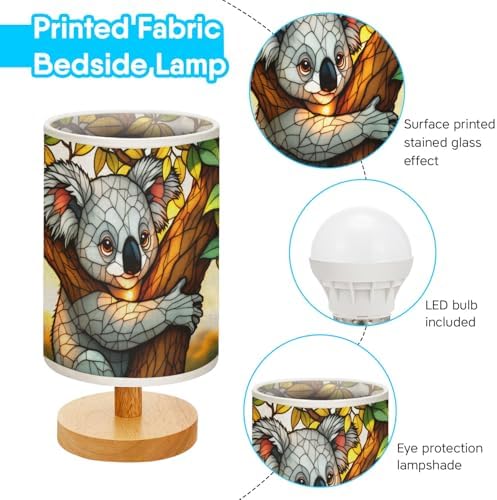 Koala Table Lamp LED 3-Color Pressed Bedside, Koala Shade Lamp with Wood Base for Bedroom Living Room Desk Office TL01