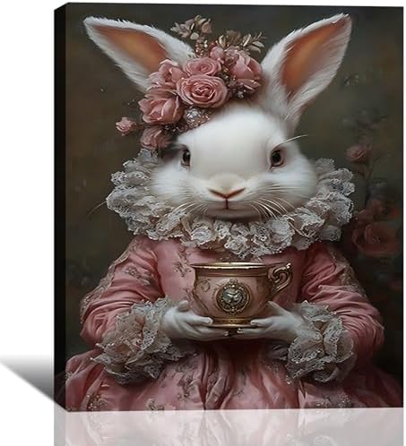 Easter Framed Rabbit Wall Art, Bunny Pictures Vintage for Living Room, Rabbit Vintage Decor & Easter Decor
