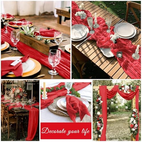 10 Pack Cheesecloth Table Runner 17 x 108 Inch, Red