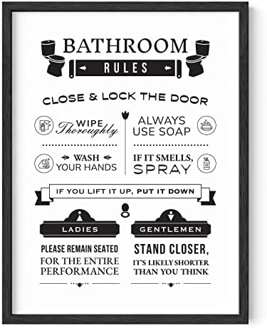 HAUS AND HUES Funny Bathroom Wall Art - Humorous Bathroom Signs, Toilet Art, Funny Restroom Decor, Bathroom Rules Poster (12"x16" Unframed)