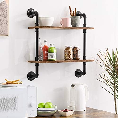 IBUYKE 2-Tiers Industrial Pipe Shelves, Pipe Floating Shelves RF-TM004