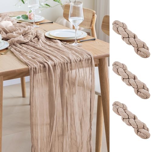 Asee'm 3pcs Nude Pink Cheesecloth Table Runner Summer Boho Rustic 10FT