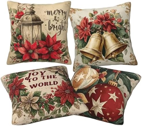 Christmas Throw Pillow Covers Set of 4 Decorative Soft Double Sided Print Pillow Case Farmhouse Home Decor for Living Room Sofa Couch 18x18