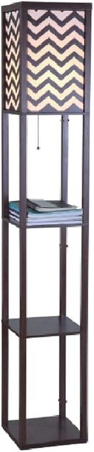 Wooden Shelf Floor Lamp with Panels -Features Sturdy Multi-Level Shelf for Storage - Great for Living Room Open Space - 63" Tall (Brown, Zig-Zag)