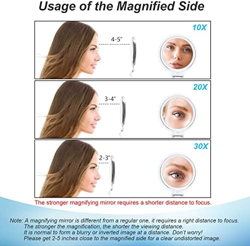 20x Magnifying Mirror, Travel Handheld Mirror - 2-Sided with 1X 20X Magnification Adjustable Handle, Portable, Small, Girl Women Mother's Gift
