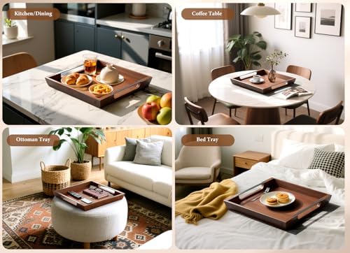 Large Ottoman Tray, 20in Square Acacia Wood Serving Tray with Handle