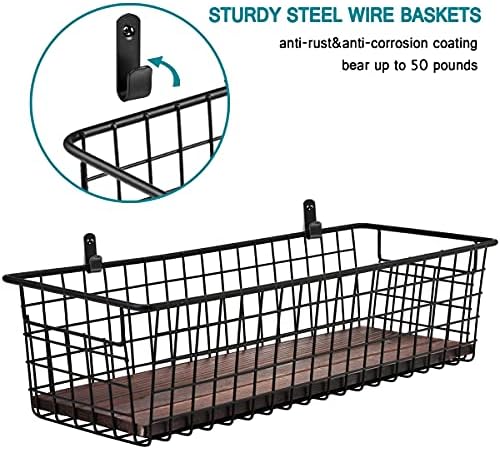 SheeChung [Extra Large Wall Storage Basket, Metal Hanging Basket, Black