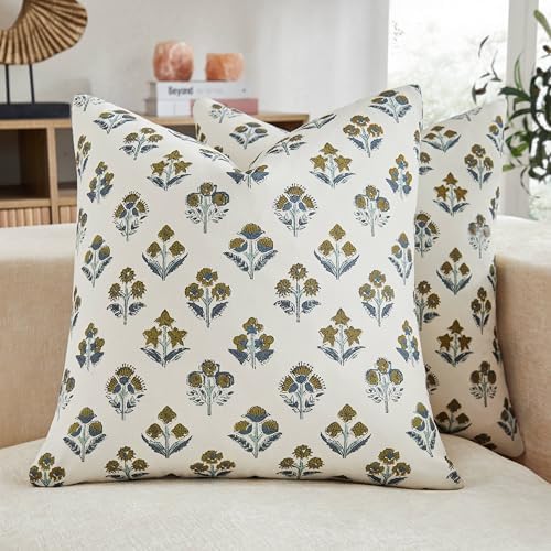 Floral Throw Pillow Covers Set of 2, 22x22 Inches Brown