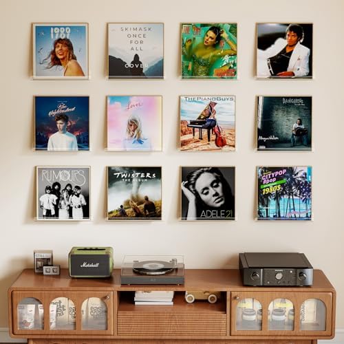 Laurensory Vinyl Record Wall Mount Shelves, 12 inch Vinyl Holder, 12 Pack