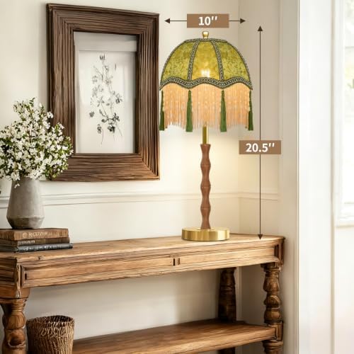Industrial Table Lamps Set of 2 for Bedroom,Reto Boho Beside Lamp Dimmable Gold Bedroom Lamps Green Desk Tall Table Light Mid Century Modern Mini Nightstand Table Lamp for Bedroom Living Room
