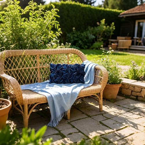 KINGROSE Handmade 3D Flower Accent Throw Pillow Cover Home Decorative Pillow Case Soft Rectangle Cushion Cover for Sofa Living Room Bed Sofa Couch 12 x 20 Inches Velvet Navy Blue