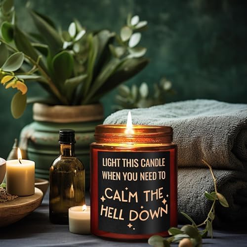 Calming Candles - Funny Relaxing Gift for Her - Calm Down, Relax Gifts for Women Men - Birthday Gift for Friend Coworker Bestie Sister - Aromatherapy, Anxiety Stress Relief Soy Jar Candle