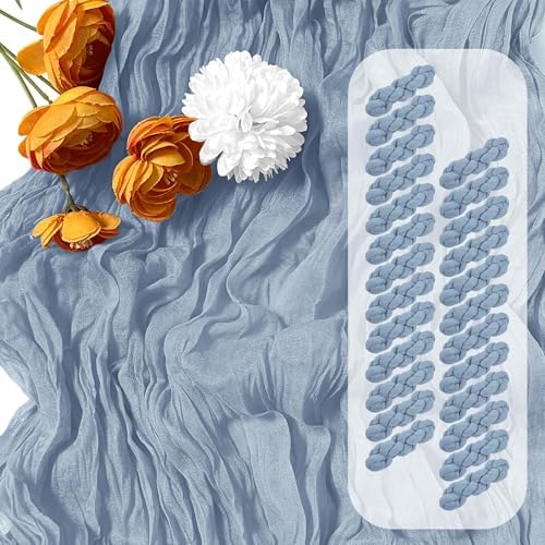 25 Pack Dusty Blue Cheesecloth Table Runner 17 x 108 Inch Gauze Table Runner Fabric Semi Sheer Cheese Cloth Table Runner Bulk for Rustic Romantic Wedding Baby Shower Table Decoration