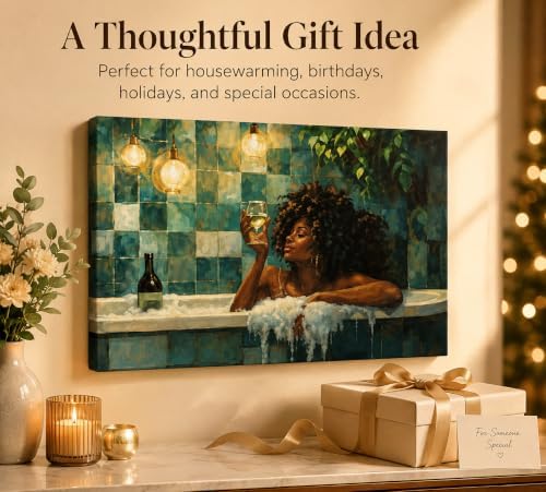 CXKAWM Vintage Bathroom Canvas Wall Art, Black Woman Bathtub Decor, 12x16in | Moody Bathtub Wall Art adds Vintage Charm To Bathrooms, Vanity Corners, Guest Baths, Powder Rooms and Apartments