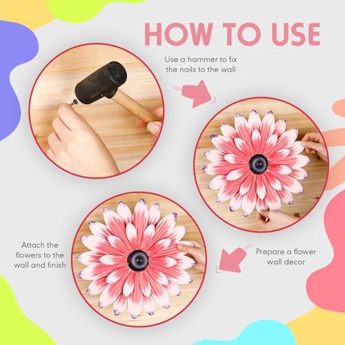 Zhehao 6 Pcs Metal Flower Wall Art Decor 12 Inch Sunflower Wall Decorations Hanging Outdoor Art Multicolored Handmade Metal Flowers Outdoor Decor(Cute Color)