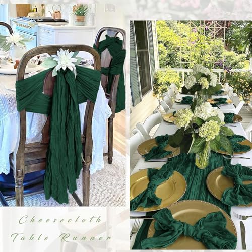 25 Pack Emerald Green Cheesecloth Table Runner 17 x 108 Inch Gauze Table Runner Fabric Semi Sheer Cheese Cloth Table Runner Bulk for Rustic Romantic Wedding Baby Shower Table Decoration