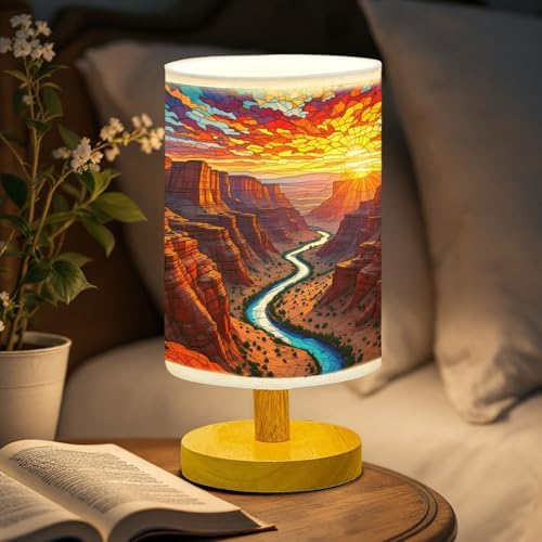 Red Canyon in The Wild West Table Lamp LED 3-Color Pressed Bedside, Red Canyon in The Wild West Shade Lamp with Wood Base for Bedroom Living Room Desk Office TL01
