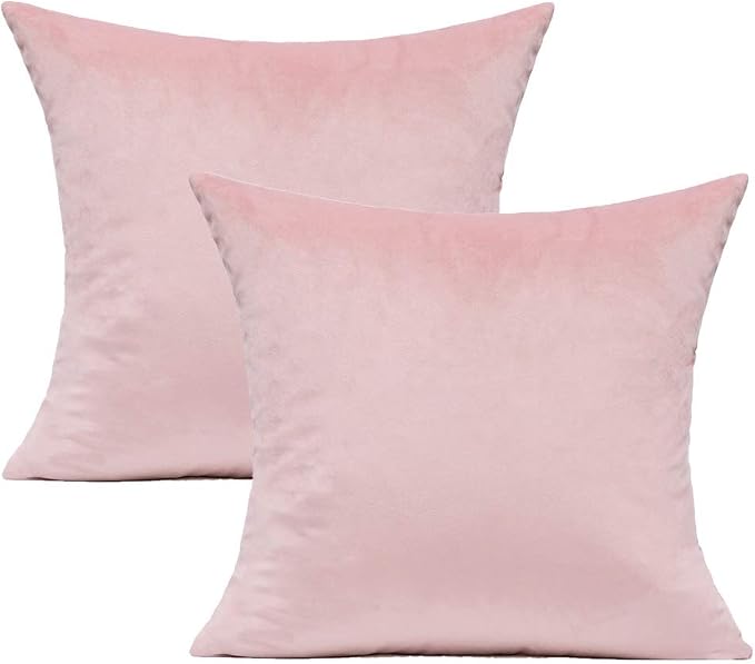 VAKADO 20x20 Set of 2 Velvet Throw Pillow Covers Decorative Cozy Square Soft Solid Cushion Cases Home Decorations for Sofa Couch Teen Bedroom Car, Pink