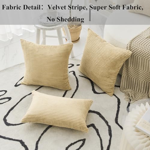 Home Brilliant Supersoft Decorative Pillow Covers Set of 2 Striped Velvet Corduroy Cushion Cover for Chair Couch Sofa, 50x50 cm, 20 x 20 Inch, Taupe