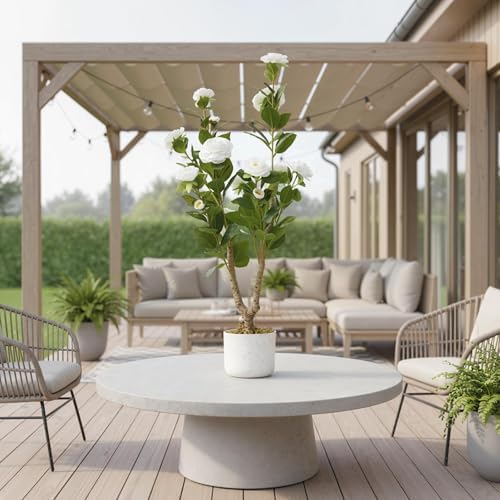 3FT Artificial Camellia Tree in White Planter, 2 Pack Faux Camellia Plant with 16 White Flowers, 36" Faux Flowers Potted Plant Trees for Home and Office Decor
