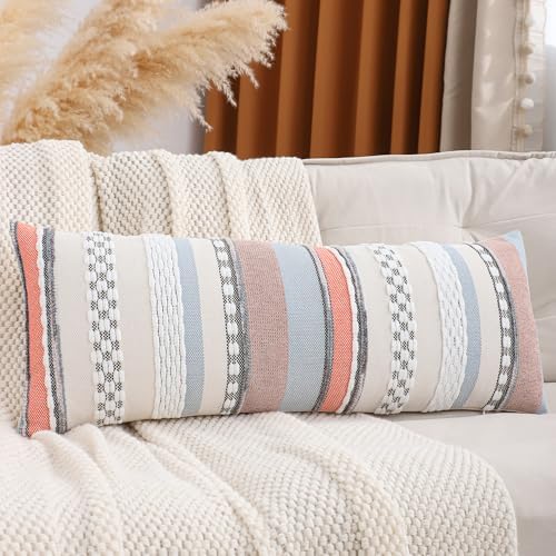Boho Lumbar Throw Pillow Cover 14x36 Orange Blue