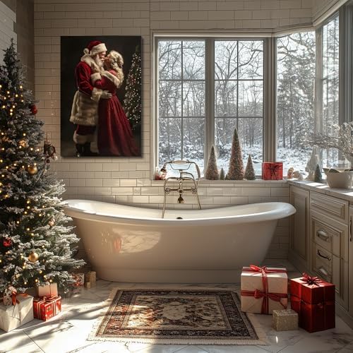 FLZYKGPA Santa Claus & Mrs. Claus Holiday Wall Decor 16x24in, Festive Art Perfect for Christmas, Thanksgiving, Indoor Use, Living Room Canvas Decoration Xmas Christmas Wall Art for Bedroom