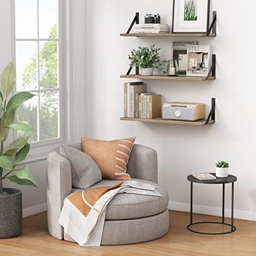 Forbena Wood Floating Shelves for Wall 24 inches Long, Large Bathroom Hanging Shelves Set of 3, Wall Mounted Storage Shelf for Bathroom Bedroom Living Room Kitchen Closet (Natural Wood)