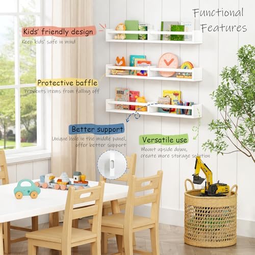 Harwaya Large Nursery Book Shelves Wall Mounted for Kids Room, White Floating Nursery Bookshelf for Baby Girls Boys Bedroom, Toddler Kid Book Shelf for Classroom Library (32 Inch Long Set of 3)