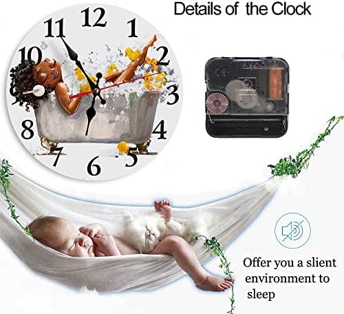 LOKMU Silent Non Ticking Clock 10 Inch, Round Wall Clock,Decorative for Living Room, Kitchen, Home,Bathroom, Bedroom, Office or School, African Woman Taking Shower