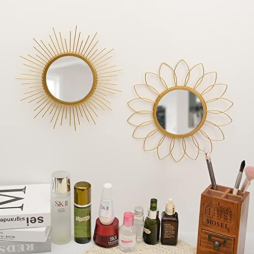 Gold Mirrors for Wall - Metal Sunburst Wall Mirror Room Decor & Home Decor, Boho Mirror Wall Decor Gifts for Women & Moms (Small, Flower)