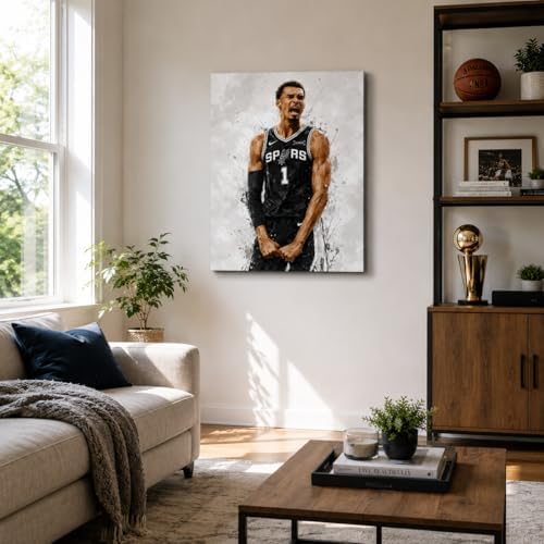 Victor Wembanyama Basketball Canvas Wall Art, Sports Player Poster, 8x10 | Abstract splash ink athletic artwork, motivational sports wall decor for teen boys room, bedroom, living room, gym or office