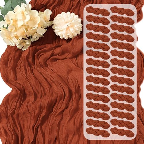 30 Pack Terracotta Cheesecloth Table Runner 17 x 108 inch Cheese Cloth Table Runners 9ft Terracotta Table Runner Rustic Romantic Sheer Gauze Runner for Wedding Party Baby Shower Table Decoration