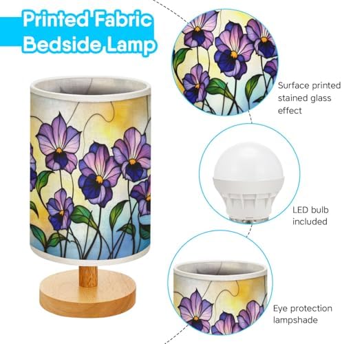 Violet Table Lamp LED 3-Color Pressed Bedside, Violet Shade Lamp with Wood Base for Bedroom Living Room Desk Office TL01