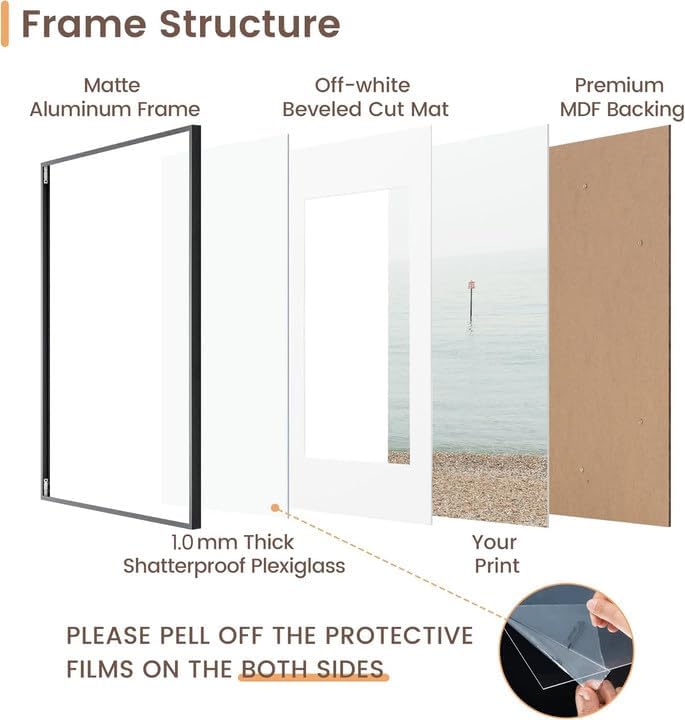 Fun Memories 5x7 Aluminum Picture Frame - 5 x 7 Aluminum Photo Frames with 4x6 Removable Mat- Ideal for Wall or Tabletop Display - Wall Hook Hanging Hardware Included (Black, 1 Pack)