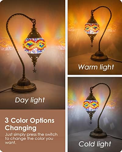 Yarra-Decor Turkish Moroccan Lamp with Bronze Base 3 Color Options Handmade Swan Neck Mosaic Glass Bedside Lamps for Bedroom (LED Bulb Included)(Orange2)
