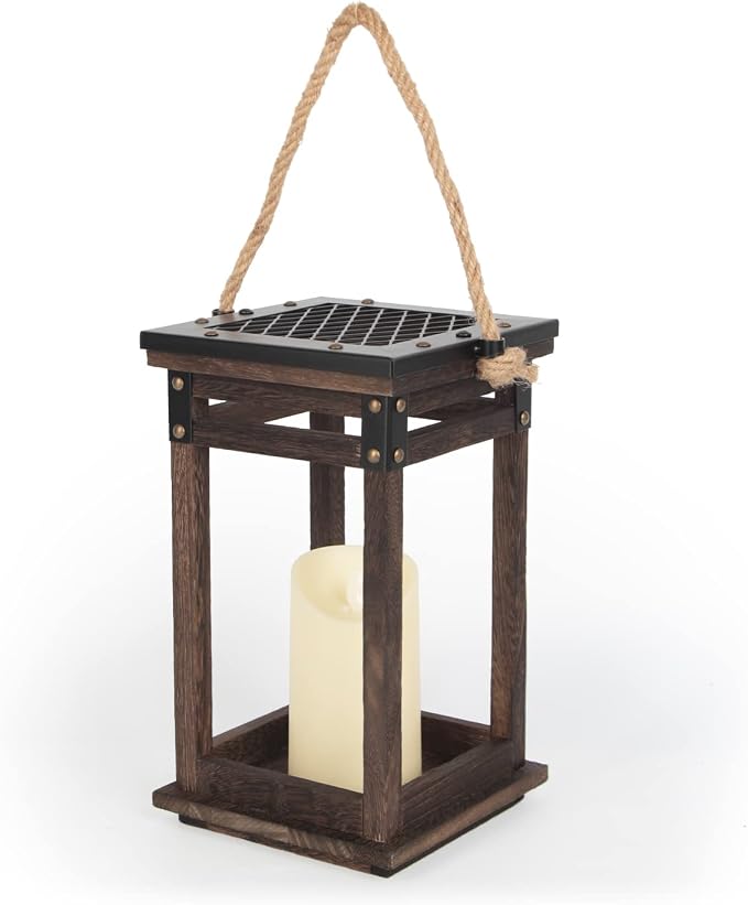 J JACKCUBE DESIGN Decorative Lanterns for LED Flameless Candle, Wooden Vintage Farmhouse Hanging Tabletop Candle Holder for Wedding Party Outdoor Indoor Decoration -MK1010A