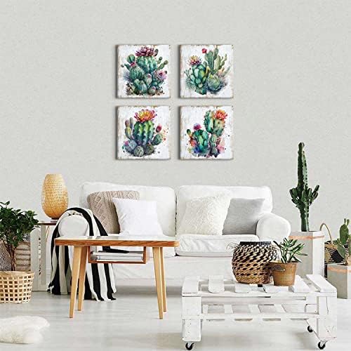 AIYISU Botanical Wall Art Cactus Decor Canvas Print for Living Room Green Succulent Pictures Mexican Southwestern Plants Posters Tropical Themed Artwork Garden Living Room Home Decoration 18x18” 4Pcs